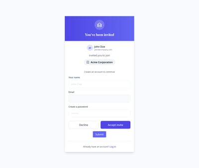 Screenshot of Accept Invite page template
