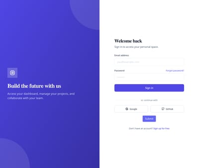 Screenshot of Split Login page template