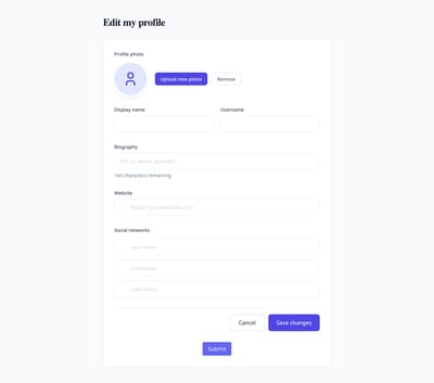 Screenshot of Edit Profile page template