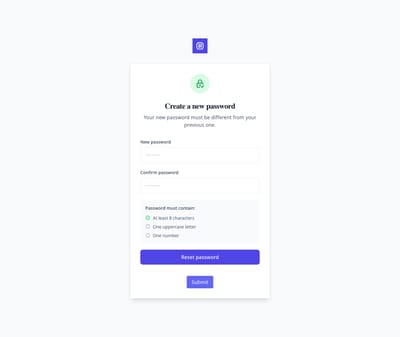Screenshot of Reset Password page template