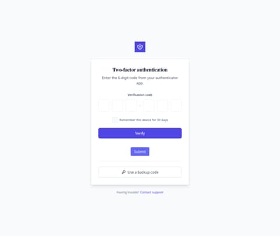 Screenshot of Two-Factor Auth page template