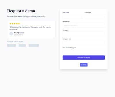 Screenshot of Demo Request page template