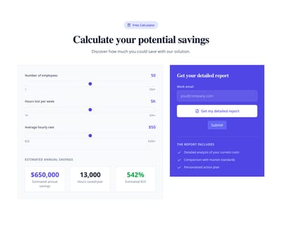 Screenshot of Calculator Lead Capture page template
