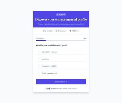 Screenshot of Quiz Lead Capture page template