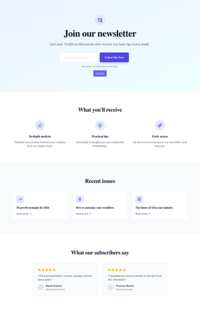 Screenshot of Full Newsletter Signup page template
