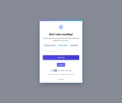 Screenshot of Popup Newsletter Signup page template
