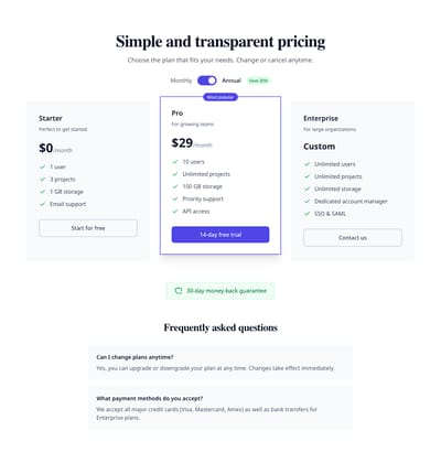 Screenshot of Pricing CTA page template