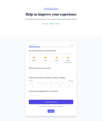 Screenshot of Survey / Feedback page template
