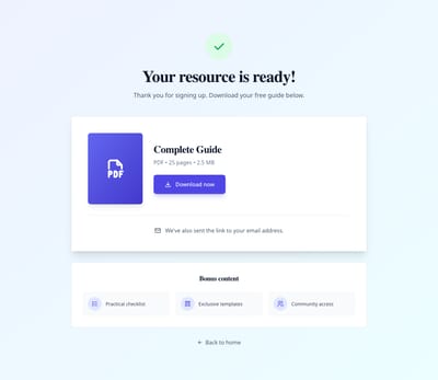 Screenshot of Thank You with Download page template