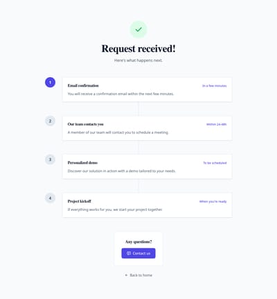 Screenshot of Thank You with Next Steps page template