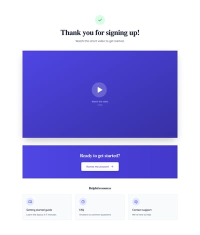 Screenshot of Thank You with Video page template