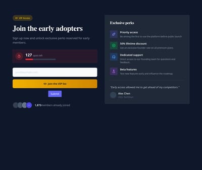 Screenshot of Premium Waitlist page template