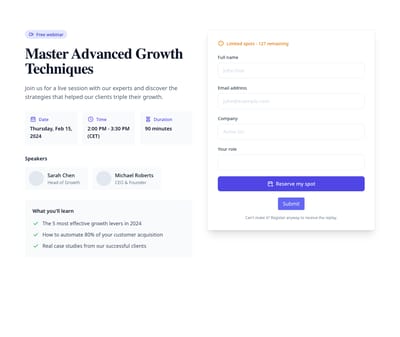 Screenshot of Webinar Registration page template