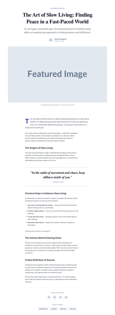 Screenshot of Magazine Article page template