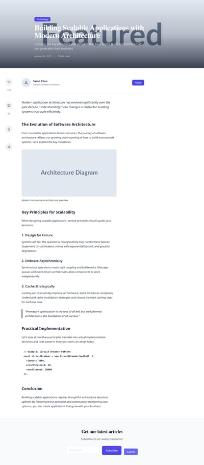 Screenshot of Modern Article page template