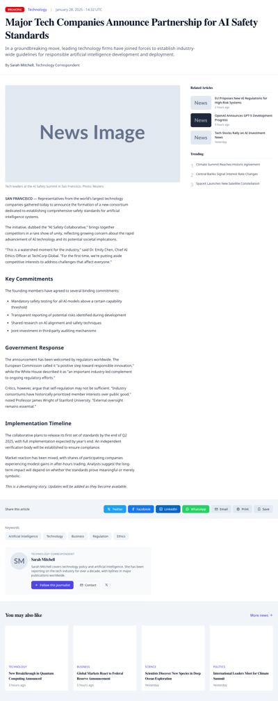 Screenshot of News Article page template