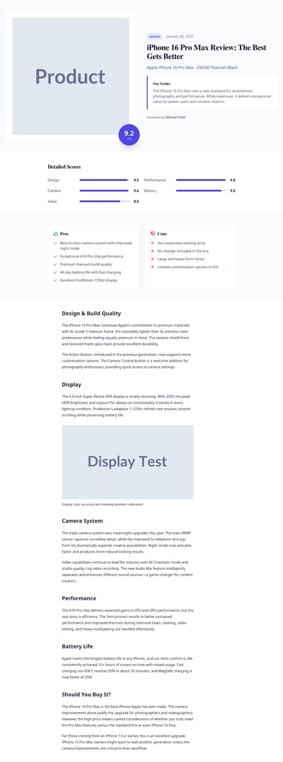 Screenshot of Review Article page template