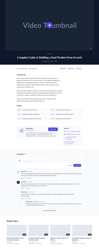 Screenshot of Video Article page template