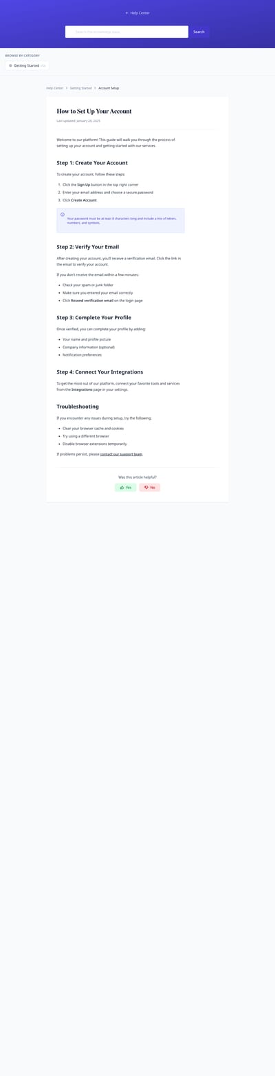 Screenshot of Knowledge Base Article page template