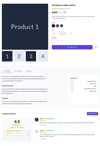 Screenshot of Full Product page template