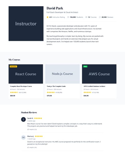 Screenshot of Instructor Profile page template