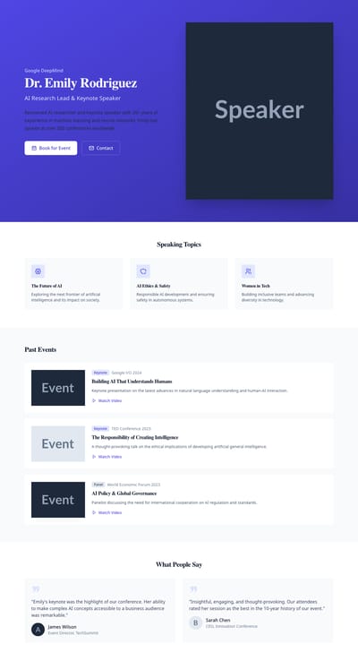Screenshot of Speaker Profile page template