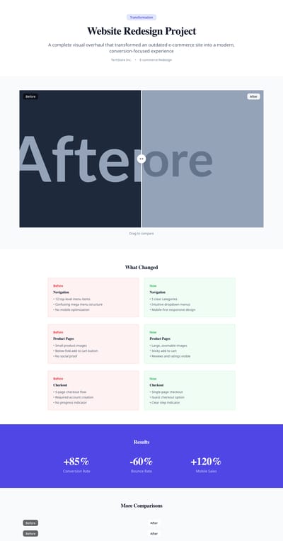 Screenshot of Project Before/After page template