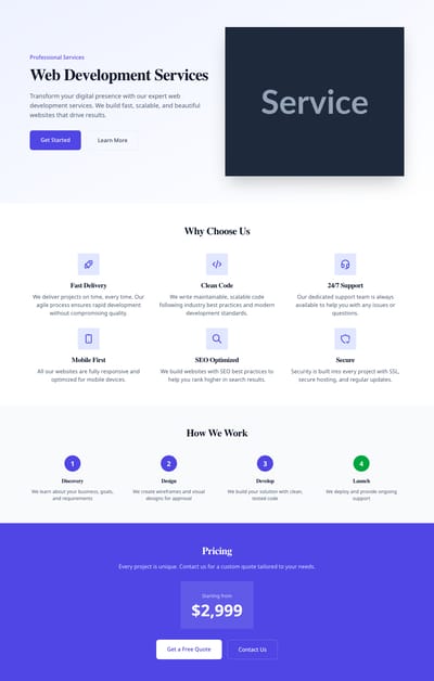 Screenshot of Service Page page template