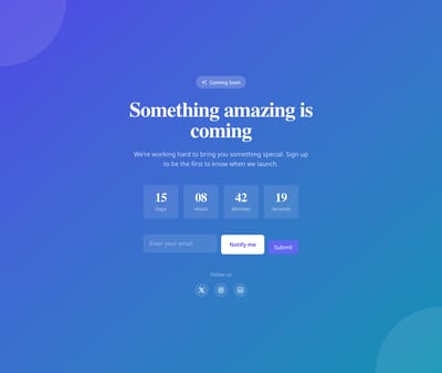 Screenshot of Coming Soon page template
