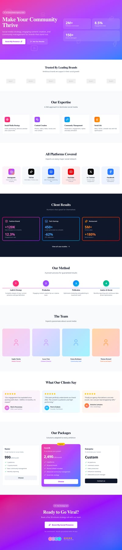 Screenshot of Social Media Agency page template
