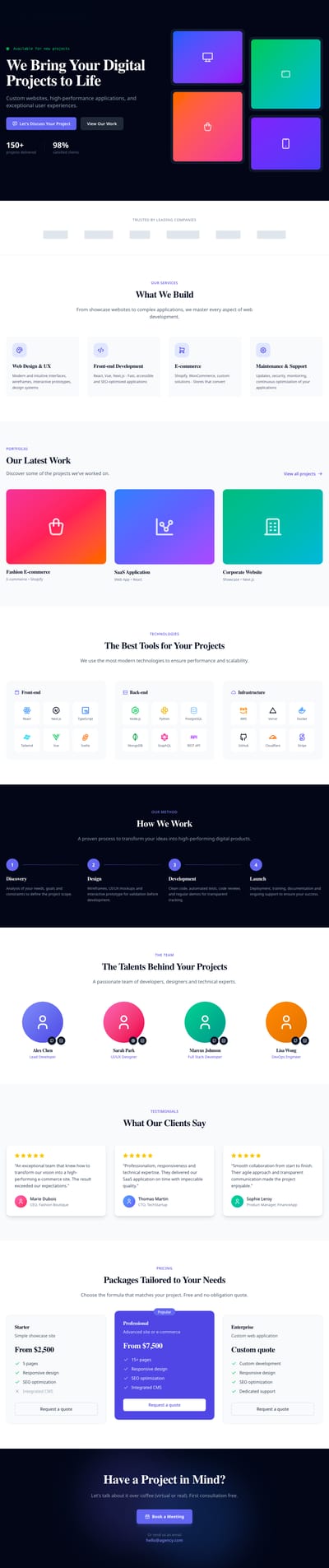 Screenshot of Web Development Agency page template