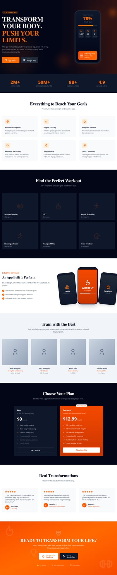 Screenshot of Fitness App page template