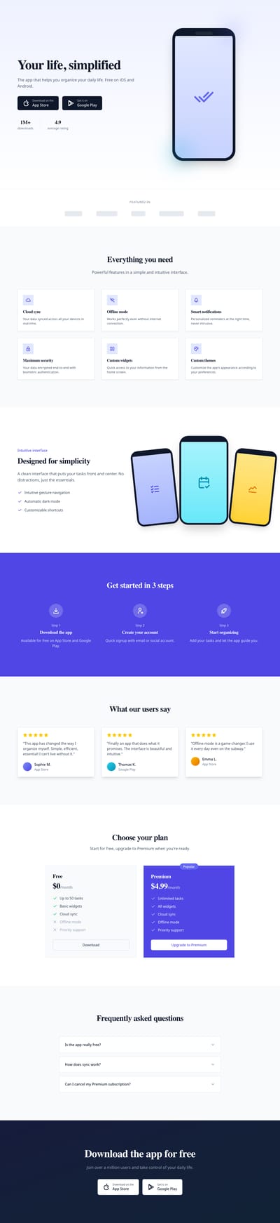 Screenshot of Mobile App page template