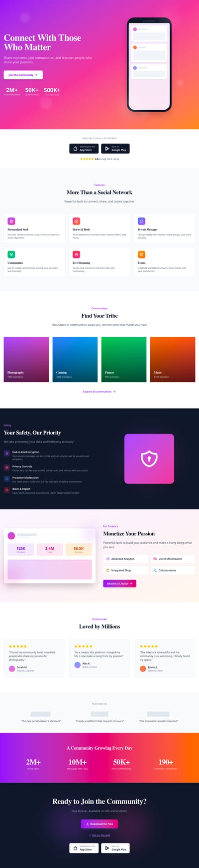 Screenshot of Social App page template
