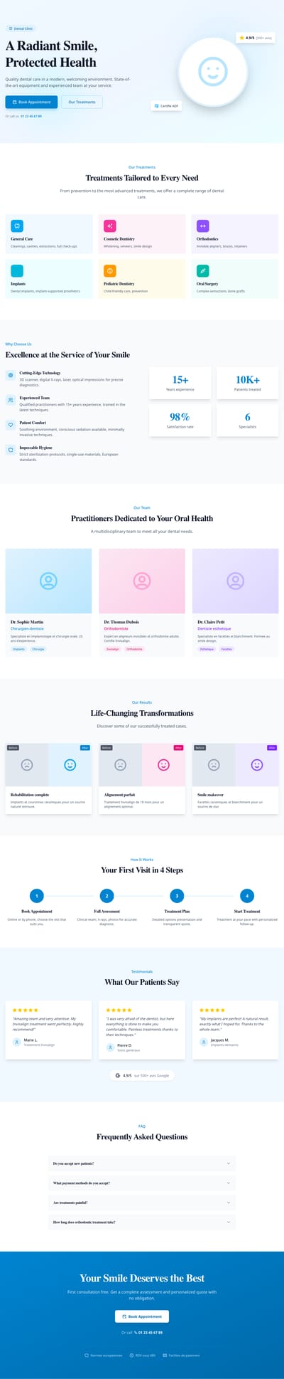 Screenshot of Dental Clinic page template