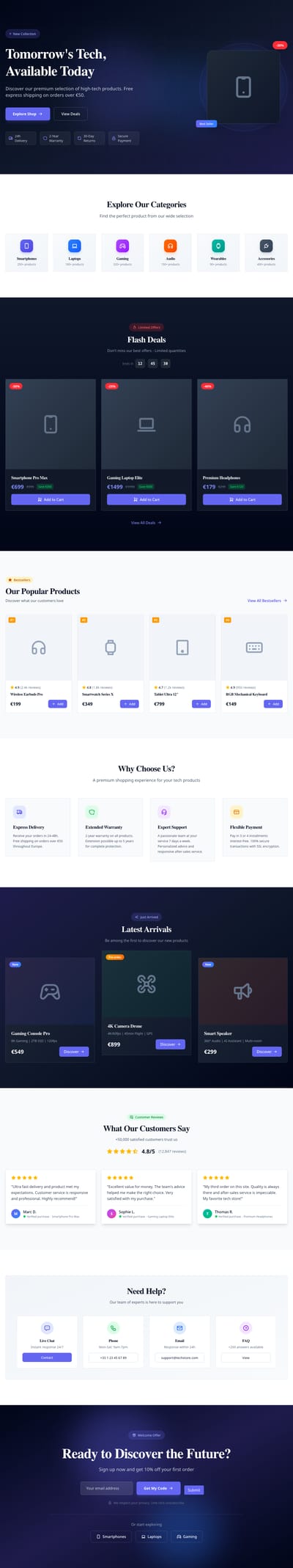 Screenshot of Electronics Store page template
