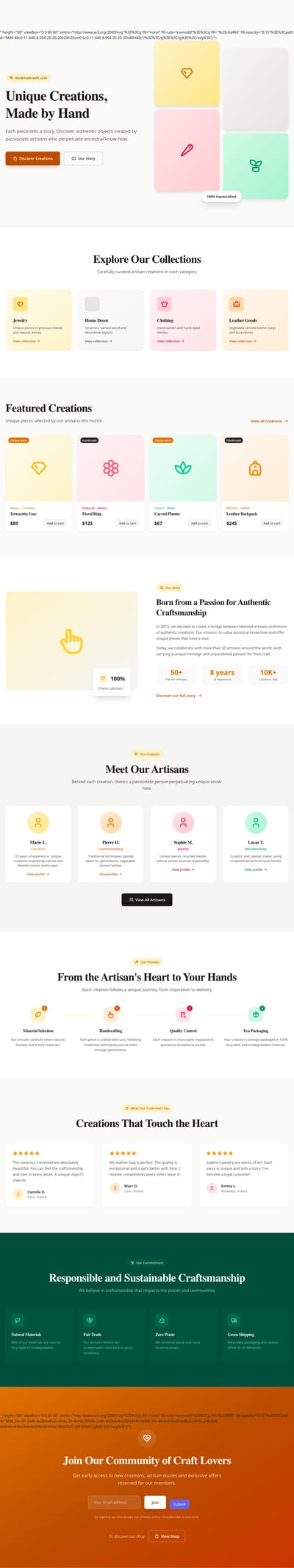 Screenshot of Handmade/Artisan page template
