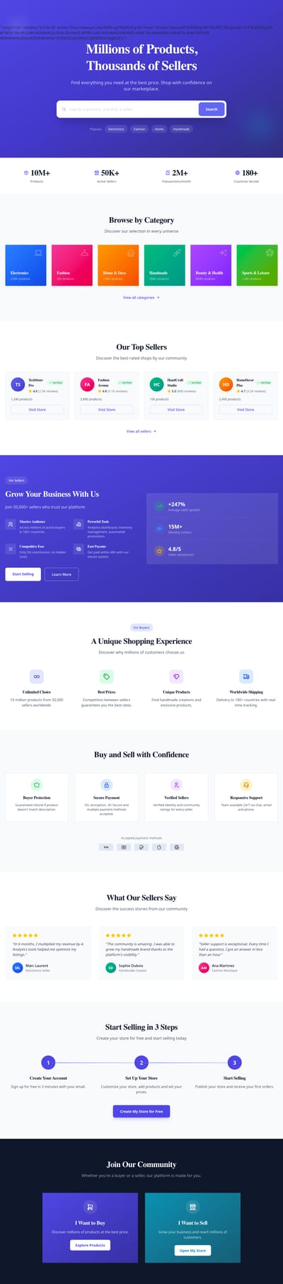 Screenshot of Marketplace page template