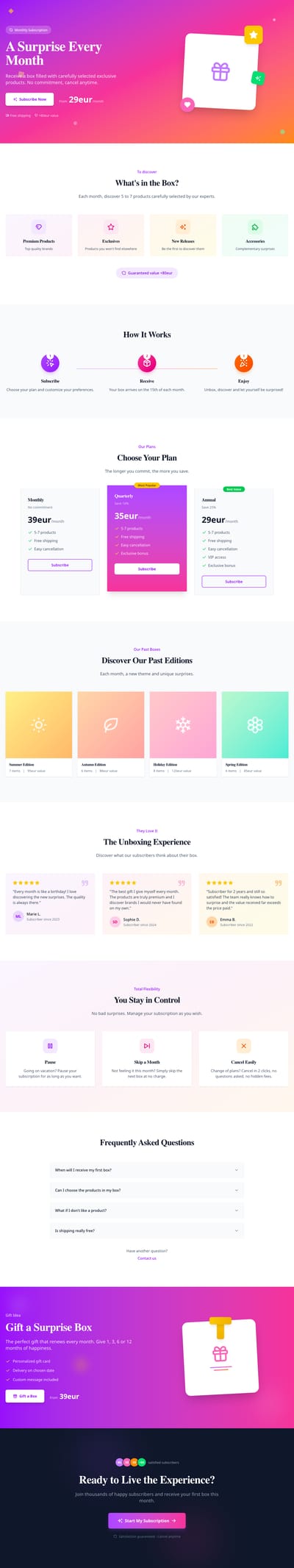 Screenshot of Subscription Box page template