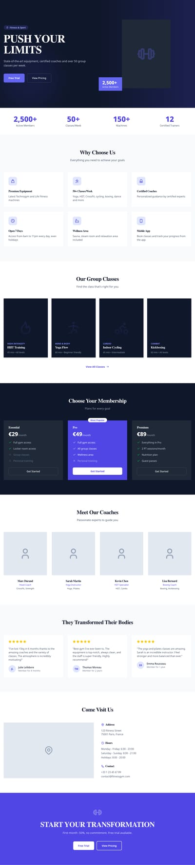 Screenshot of Fitness & Gym page template
