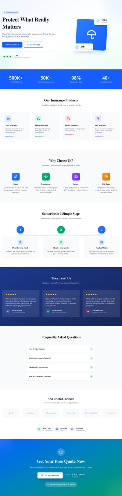 Screenshot of Insurance Company page template