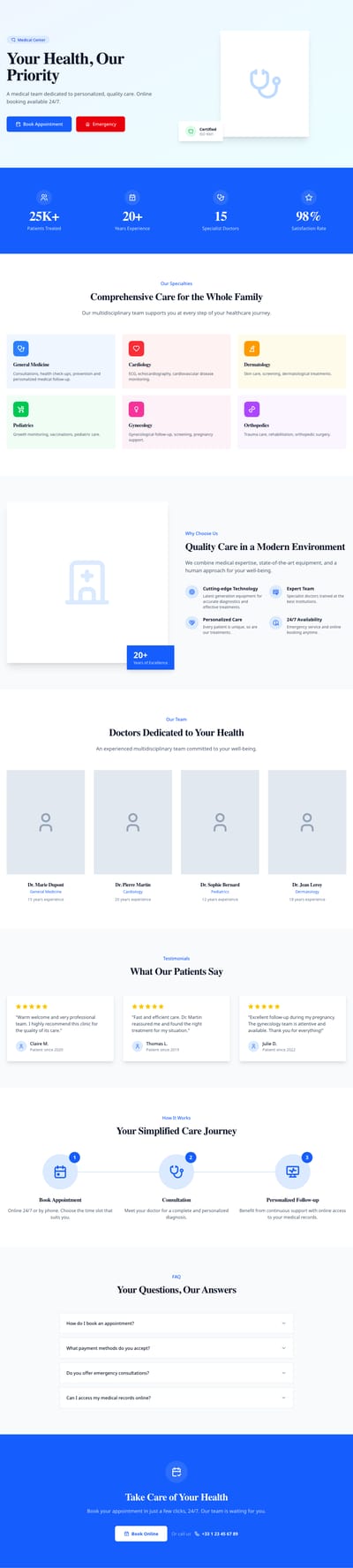 Screenshot of Medical Clinic page template