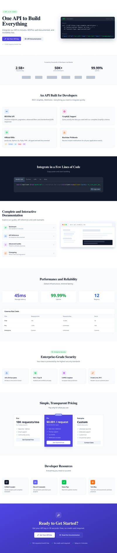 Screenshot of SaaS API page template