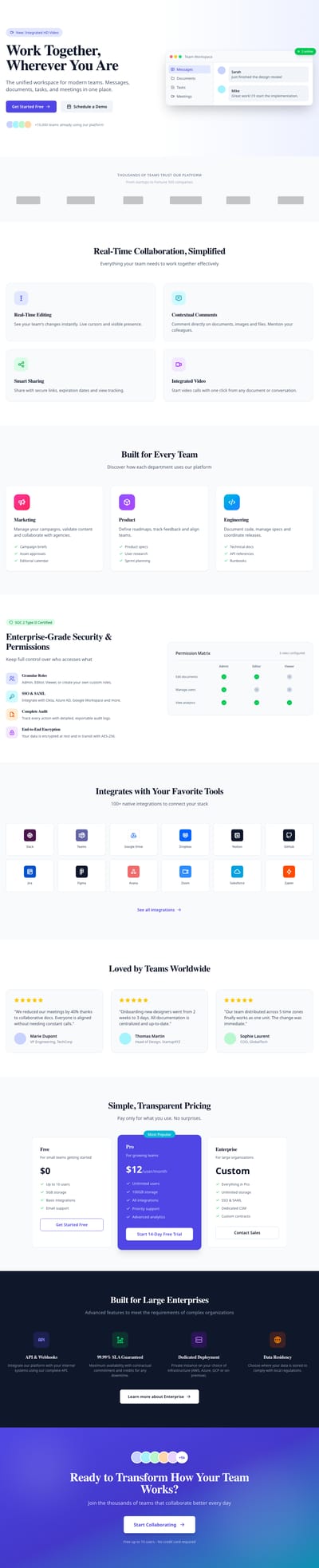 Screenshot of SaaS Collaboration page template