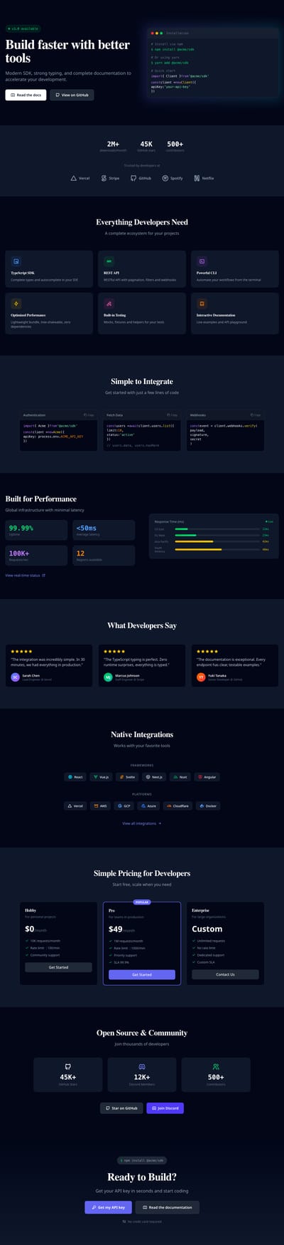 Screenshot of SaaS DevTool page template