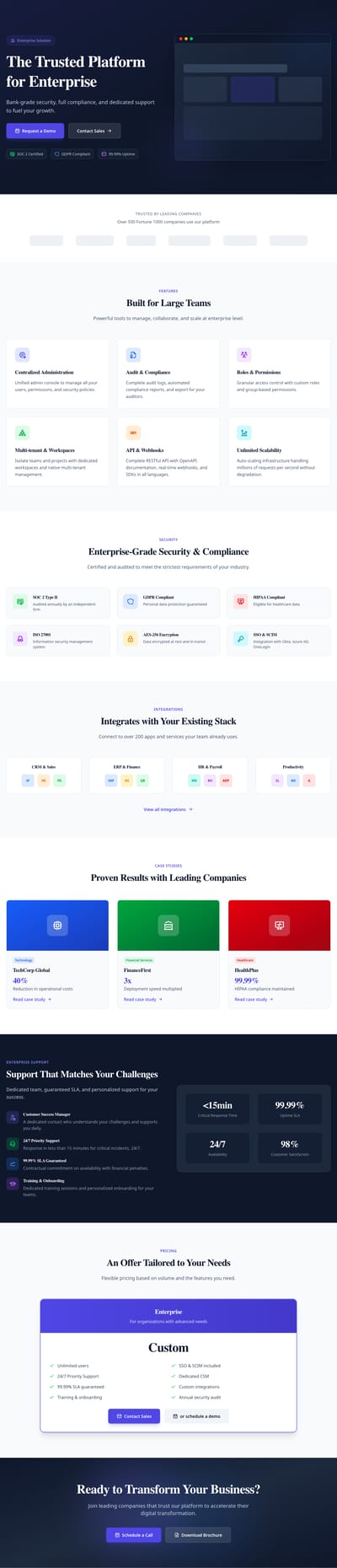 Screenshot of SaaS Enterprise page template