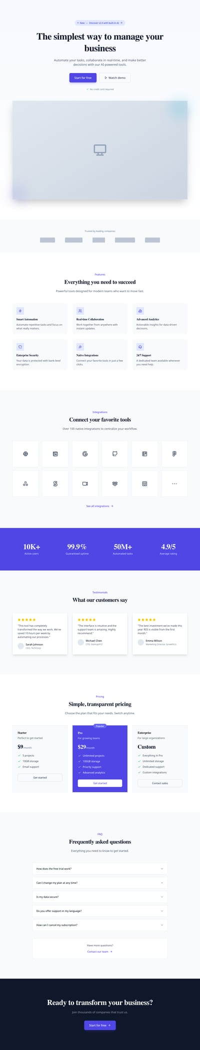 Screenshot of SaaS Modern page template