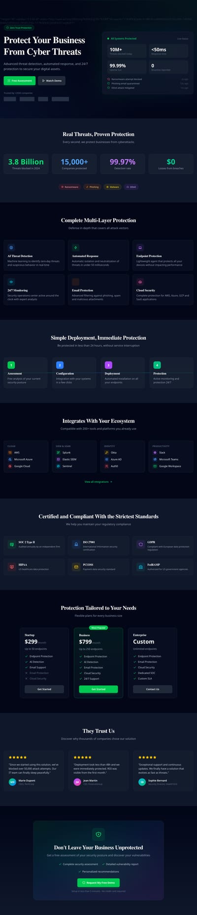 Screenshot of SaaS Security page template