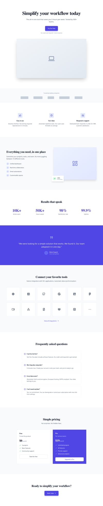 Screenshot of SaaS Startup page template