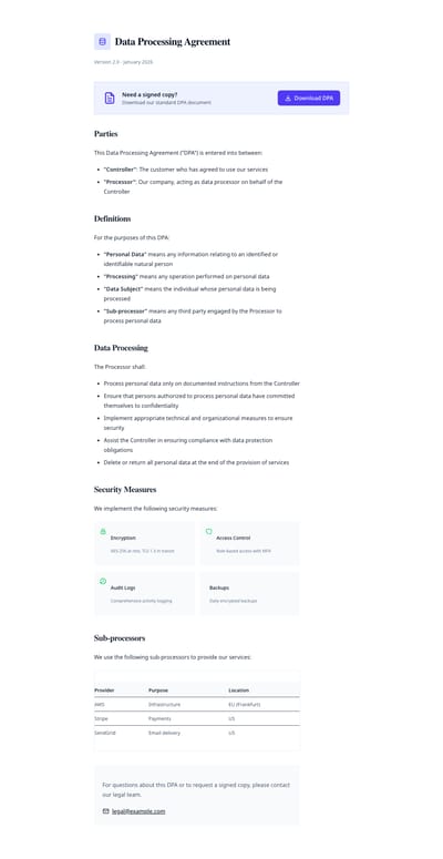 Screenshot of Data Processing page template